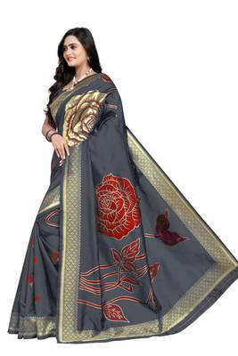 Grey Zari Woven Banarasi Silk Saree With Blouse 2