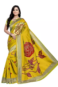 Yellow Zari Woven Banarasi Silk Saree With Blouse