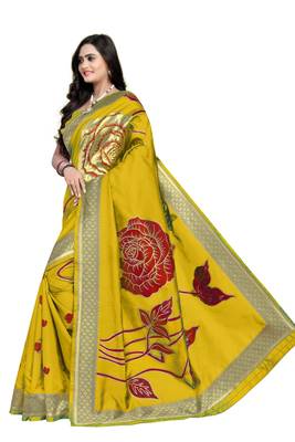 Yellow Zari Woven Banarasi Silk Saree With Blouse 2