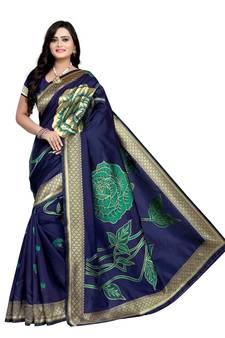 Blue Zari Woven Banarasi Silk Saree With Blouse