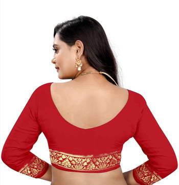 Red Bandhani Zari Work Banarasi Silk Saree With Blouse 4