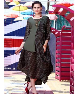 Grey and Brown Designer Long Kurti 1