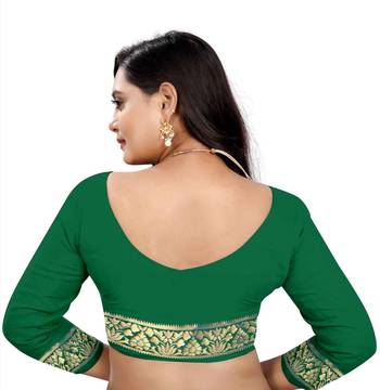 Green Bandhani Zari Work Banarasi Silk Saree With Blouse 4