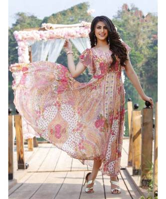 Pink Chiffon Floral Print Kurti 1