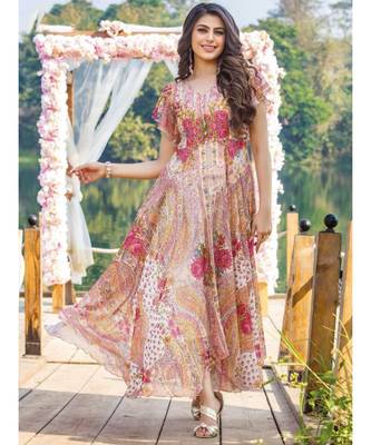 Pink Chiffon Floral Print Kurti 3