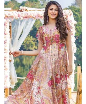 Pink Chiffon Floral Print Kurti 4