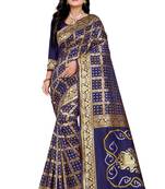 Navy Blue Bandhani Zari Work Banarasi Silk Saree With Blouse