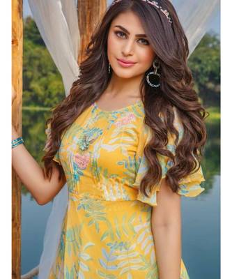 Yellow Chiffon Floral Print Long Kurti 3