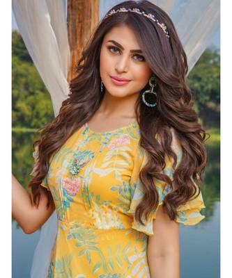 Yellow Chiffon Floral Print Long Kurti 4