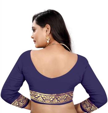 Navy Blue Bandhani Zari Work Banarasi Silk Saree With Blouse 4