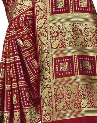 Maroon Zari Woven Banarasi Silk Bandhani Saree With Blouse 5