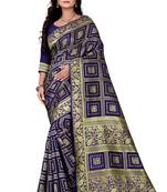 Navy Blue Zari Woven Banarasi Silk Bandhani Saree With Blouse