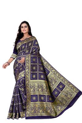 Navy Blue Zari Woven Banarasi Silk Bandhani Saree With Blouse 2