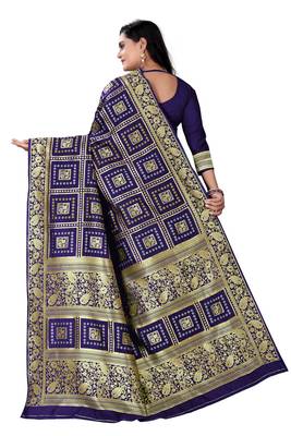 Navy Blue Zari Woven Banarasi Silk Bandhani Saree With Blouse 3