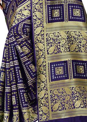 Navy Blue Zari Woven Banarasi Silk Bandhani Saree With Blouse 5