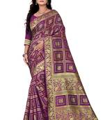 Wine Zari Woven Banarasi Silk Bandhani Saree With Blouse