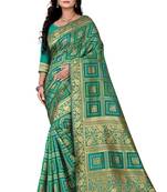 Rama Green Zari Woven Banarasi Silk Bandhani Saree With Blouse