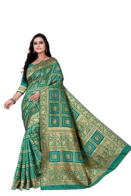 Rama Green Zari Woven Banarasi Silk Bandhani Saree With Blouse 2