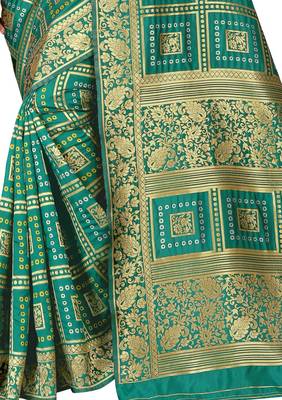 Rama Green Zari Woven Banarasi Silk Bandhani Saree With Blouse 5