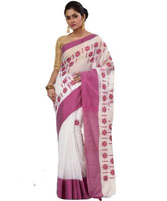Pure Cotton Fuleswari Embroidery Tant Handloom Saree with Blouse Pic 1