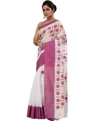 Pure Cotton Fuleswari Embroidery Tant Handloom Saree with Blouse Pic 5