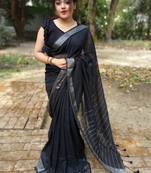 black woven cotton saree with blouse
