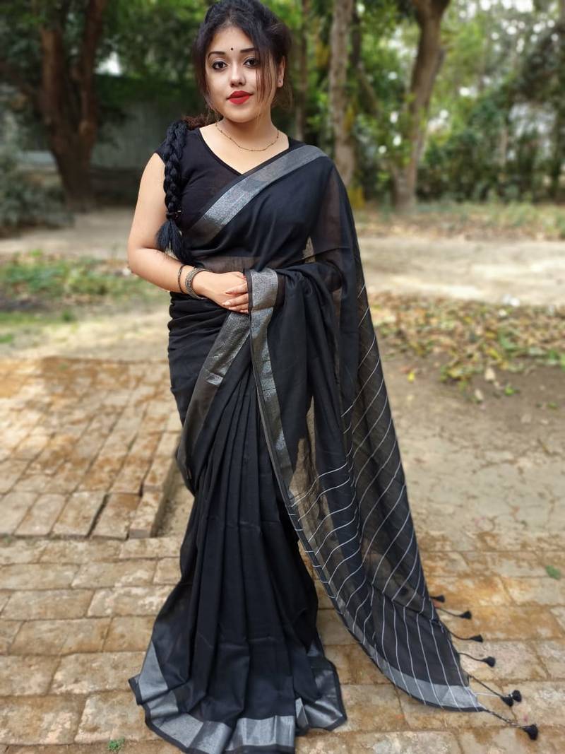 black woven cotton saree with blouse