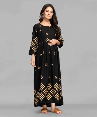 Black printed viscose rayon long-dresses 1