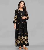 Black printed viscose rayon long-dresses