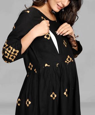 Black printed viscose rayon long-dresses 4