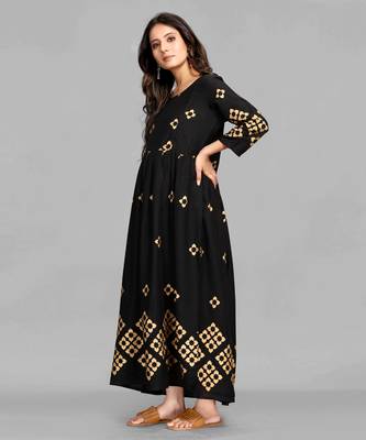 Black printed viscose rayon long-dresses 5