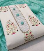 Blue Embroidered Cotton Unstitched Salwar Kameez With Dupatta