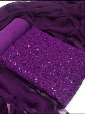Purple Chikankari Embroidered Georgette Unstitched Salwar Kameez With Dupatta 1