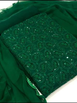 Green Chikankari Embroidered Georgette Unstitched Salwar Kameez With Dupatta 1