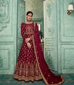 Maroon Embroidery Soft SIlk Georgette Stitching Anarkali heavy satoon Dress with Dupatta