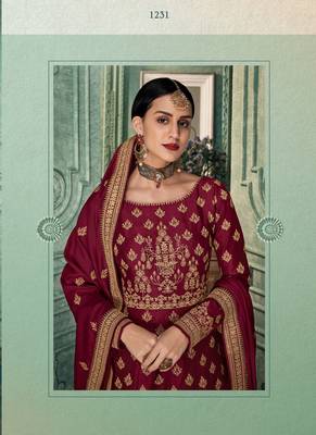Maroon Embroidery Soft SIlk Georgette Stitching Anarkali heavy satoon Dress with Dupatta 2