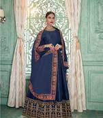 Navyblue Embroidery Soft SIlk Georgette Stitching Anarkali heavy satoon Dress with Dupatta