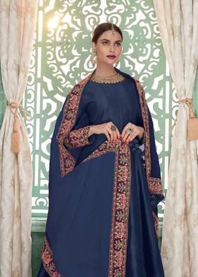 Navyblue Embroidery Soft SIlk Georgette Stitching Anarkali heavy satoon Dress with Dupatta 2