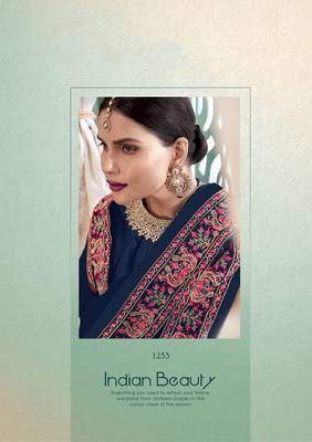 Navyblue Embroidery Soft SIlk Georgette Stitching Anarkali heavy satoon Dress with Dupatta 3