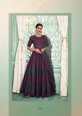 Grey Embroidery Soft SIlk Georgette Stitching Anarkali heavy satoon Dress with Dupatta 1