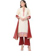Women's Off White & Maroon Chanderi readymade salwar suit with dupatta