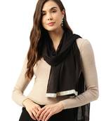 Anekaant Black & Cream Solid Cotton Scarf with Lace Border