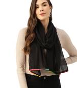 Anekaant Black & Multi Solid Cotton Scarf with Lace Border