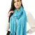 Anekaant Blue Solid Beaded Cotton Scarf with Tassels