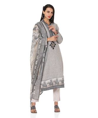 Women's Grey & Beige Cotton Jute readymade salwar suit with dupatta 1