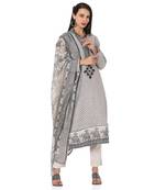Women's Grey & Beige Cotton Jute readymade salwar suit with dupatta
