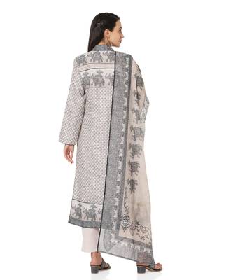 Women's Grey & Beige Cotton Jute readymade salwar suit with dupatta 2