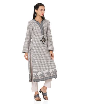 Women's Grey & Beige Cotton Jute readymade salwar suit with dupatta 3