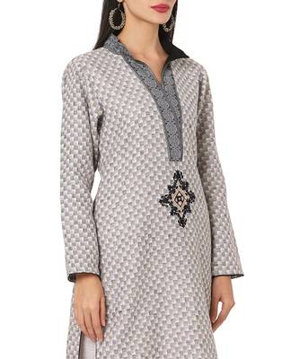 Women's Grey & Beige Cotton Jute readymade salwar suit with dupatta 5