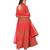 Women's Tomato Red Georgette Polly readymade a-line salwar suit with dupatta